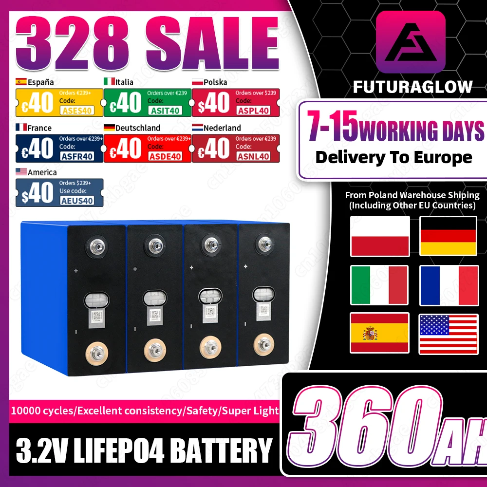 3.2V 360Ah LiFePO4 Akumulator 10000+ za $204.75 / ~803zł